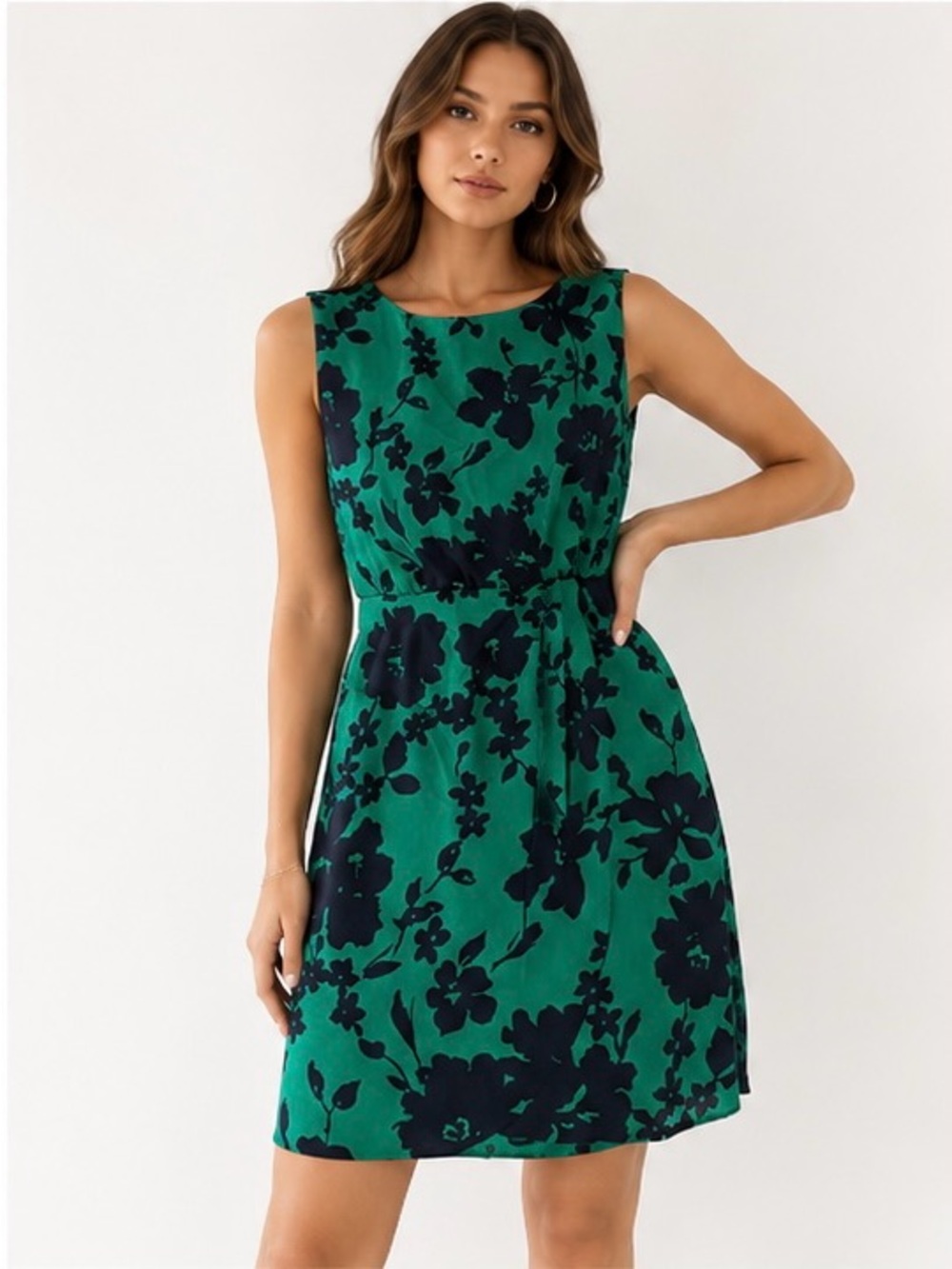 Ann Taylor Sleeveless Teal Floral Sheath Dress Knee Length size 6 Green Black